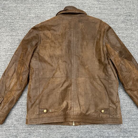 Johnston & Murphy Leather Jacket Men Large Brown Pockets Full Zip Field Bomber - Picture 7 of 11